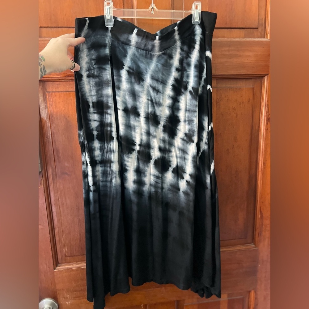 Gloria Vanderbilt Tie Dye Skirt Black White Midi Stretch A-Line Boho XL XXL